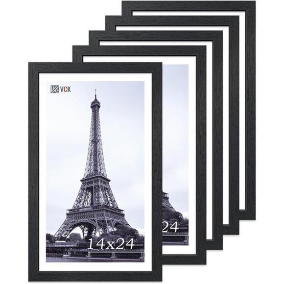 New 14x24 Picture Frame Set of 5,Exclusive Black Woodgrain Poster Frame with - Picture 1 of 7